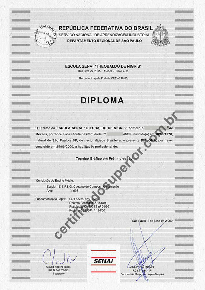 Comprar diploma Senai